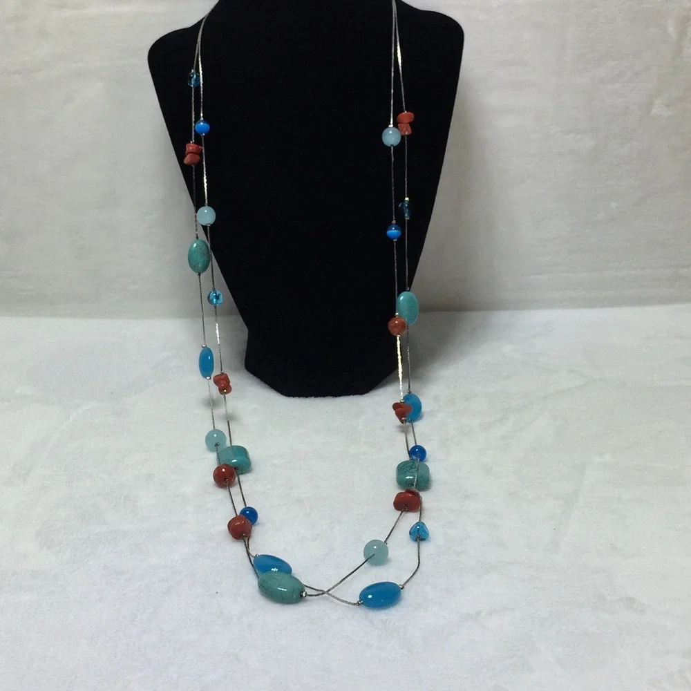 Turquoise Coral Beaded Necklace Boho Layered Long‎ Strand Fashion Jewelry